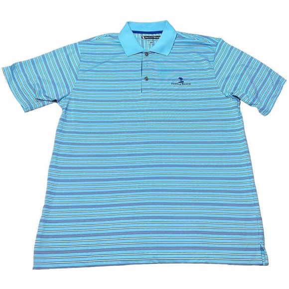 Pebble Beach Shirts Mens Polo Shirt Pebble Beachm Performance Golf Blue Striped Spell Out